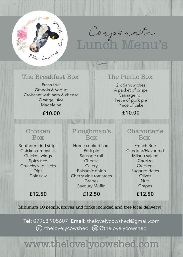 The Lovely Cow Shed - Corporate Menus