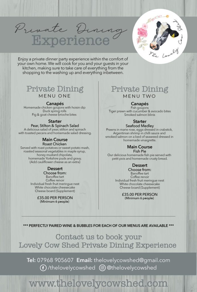 The Lovely Cow Shed - Private Dining Menus - More Choice!