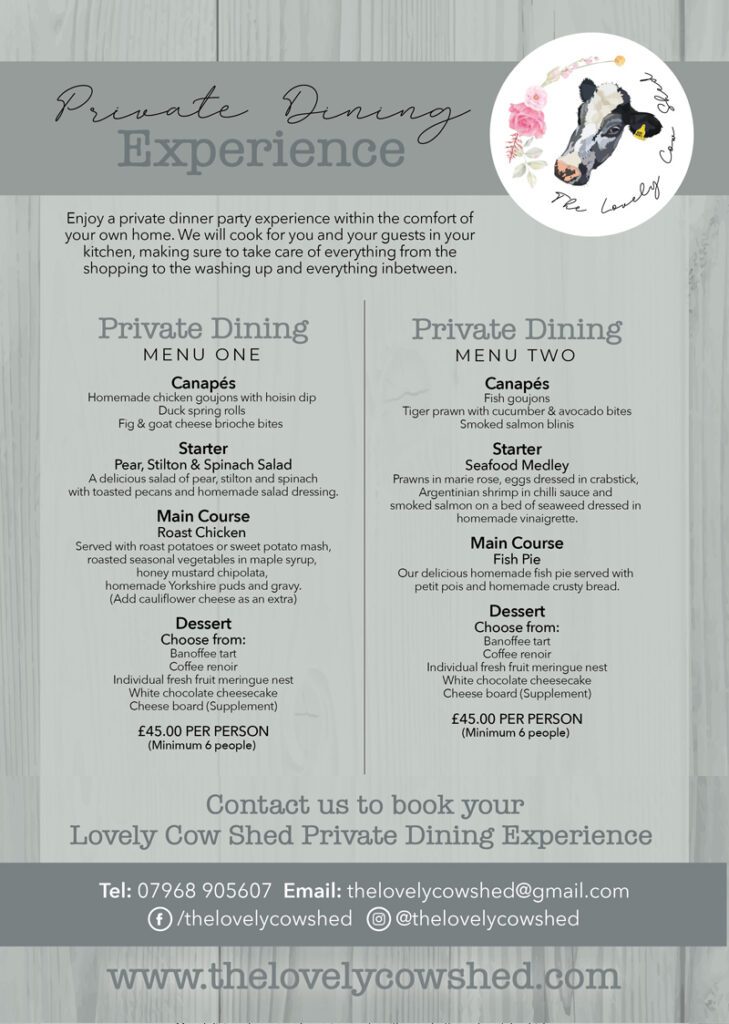 The Lovely Cow Shed - Private Dining Menus - More Choice!