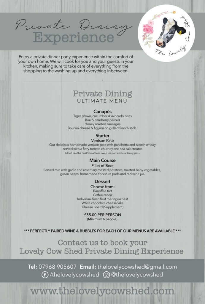The Lovely Cow Shed - Private Dining Menus - More Choice!
