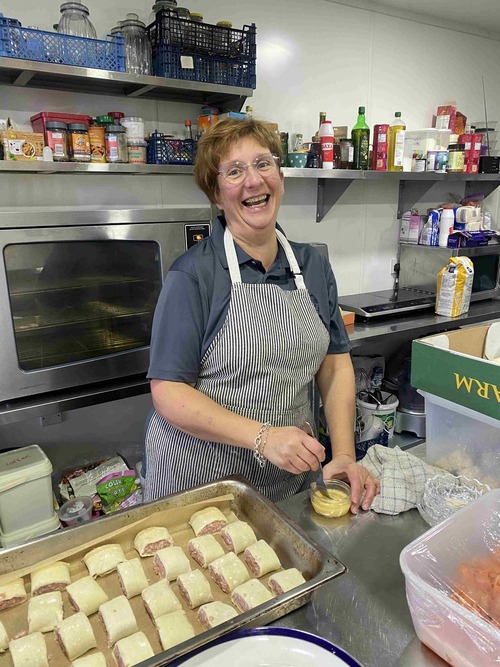 Annie Lupton preparing a batch of sausage rolls in her purpose built commercial kitchen.