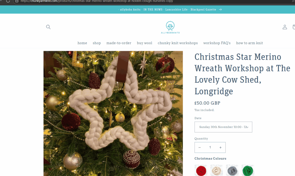 Christmas Star Merino Wreath Workshop at The Lovely Cow Shed, Longridge